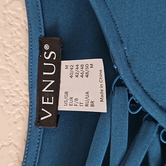 Teal Blouse With Faux Lace-up Detail And Big Bell Teired Sleeves - Picture 6 of 8